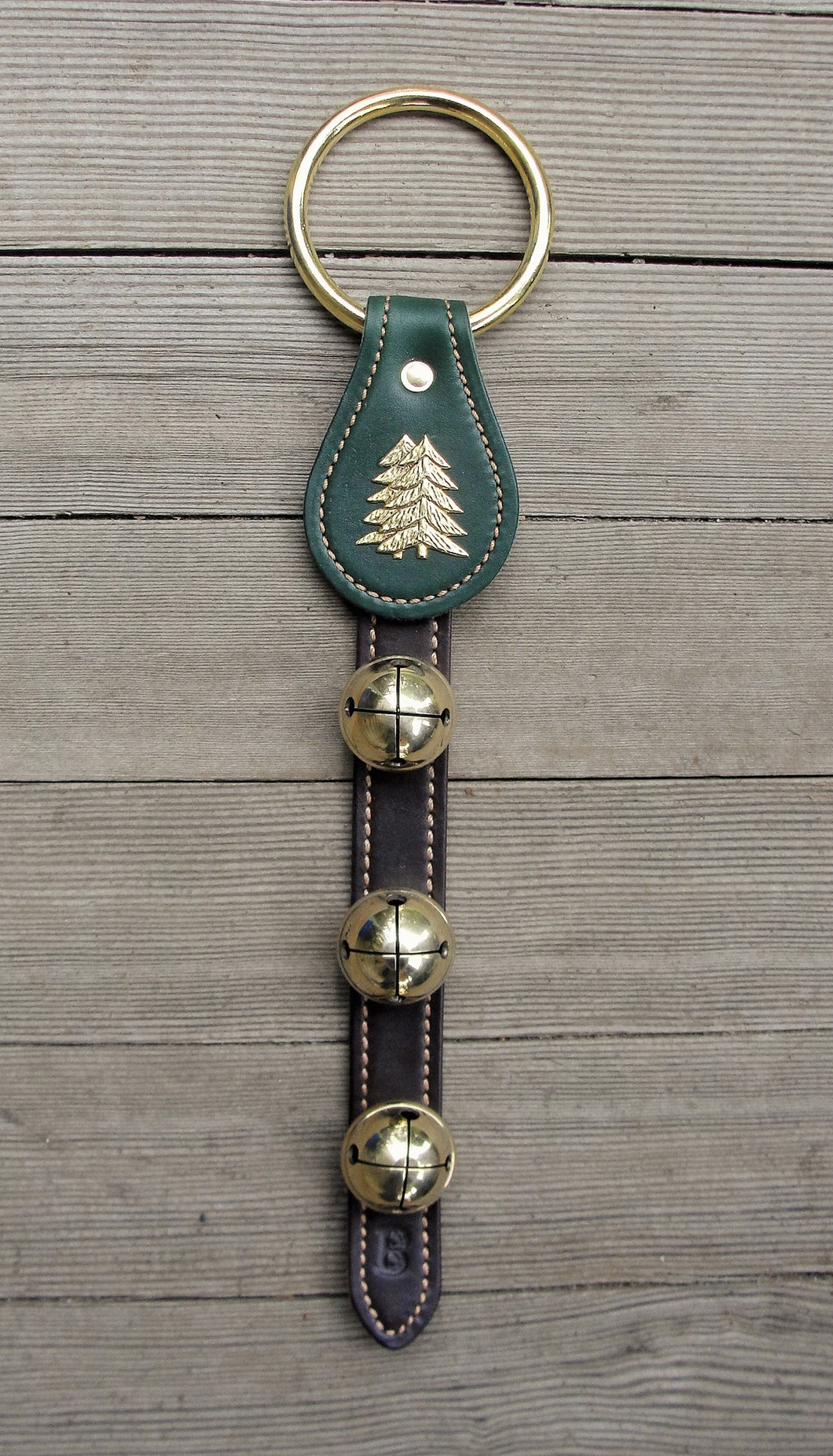 Bells on Leather Strap - Pine Trees