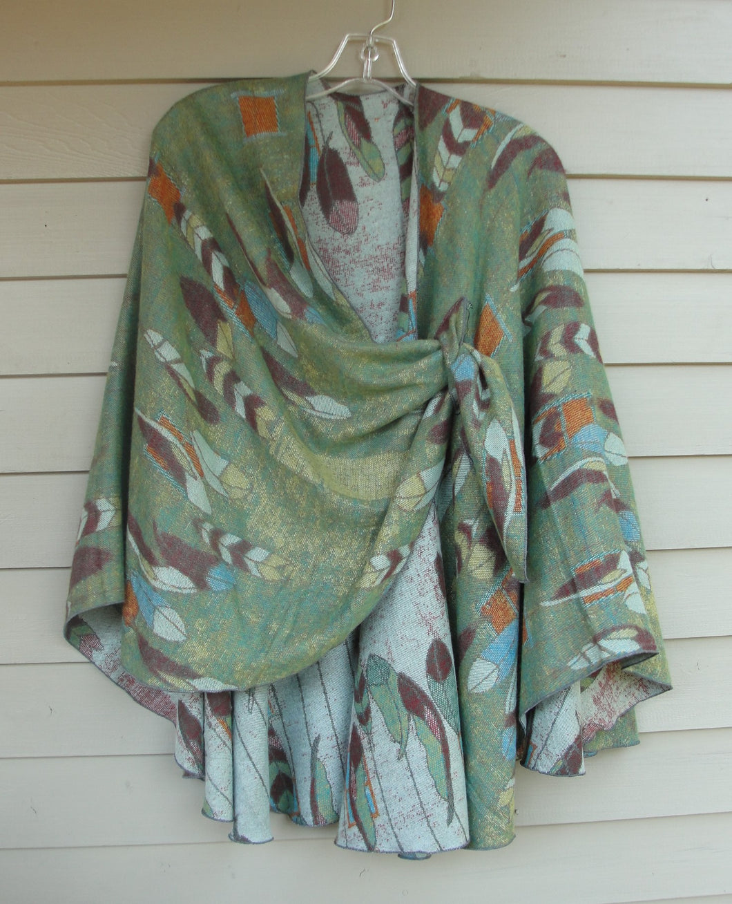 Cashmere Shawl - Reversible - Green Feathers #16