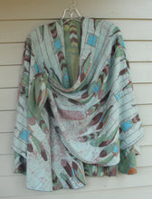 Load image into Gallery viewer, Cashmere Shawl - Reversible - Green Feathers #16