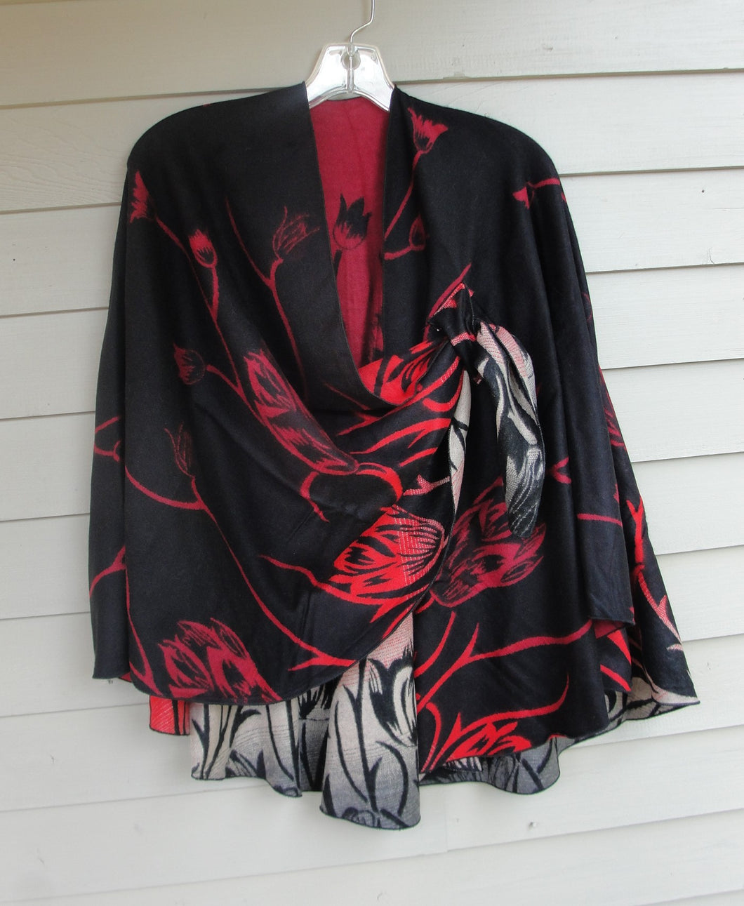 Cashmere Shawl - Reversible - Red, Black & White #39