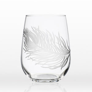 17 oz Stemless Wine Glass - Peacock Feather